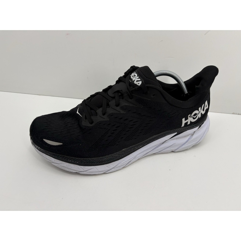 Hoka One One Clifton 8 Men's Black & White Running Comfort Shoes, 12 2E, WIDE